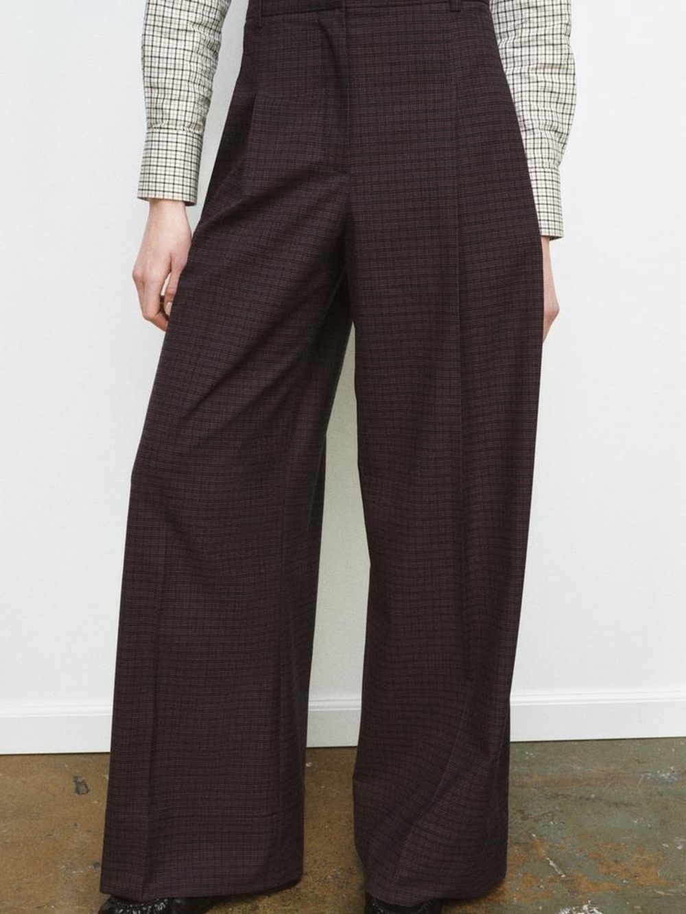 ZARA Wide-Leg High-Waist Trousers in Dark Brown, size L